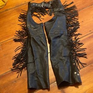 Unik Black Leather Fringe Chaps